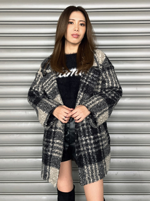 チェック柄ミドル丈コート